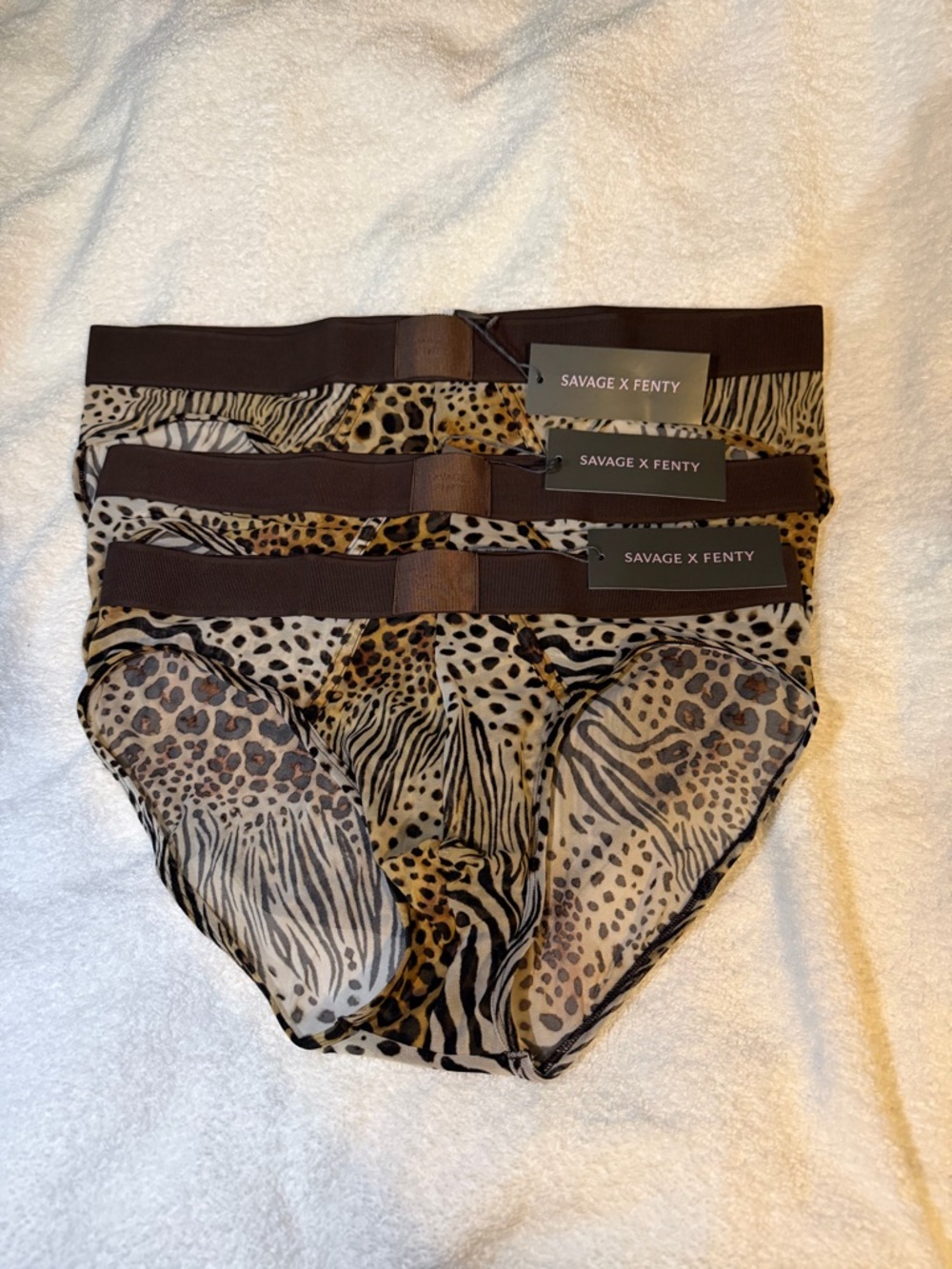 Savage X Fenty and Men’s Sheer Animal Print Briefs - Brown & Black